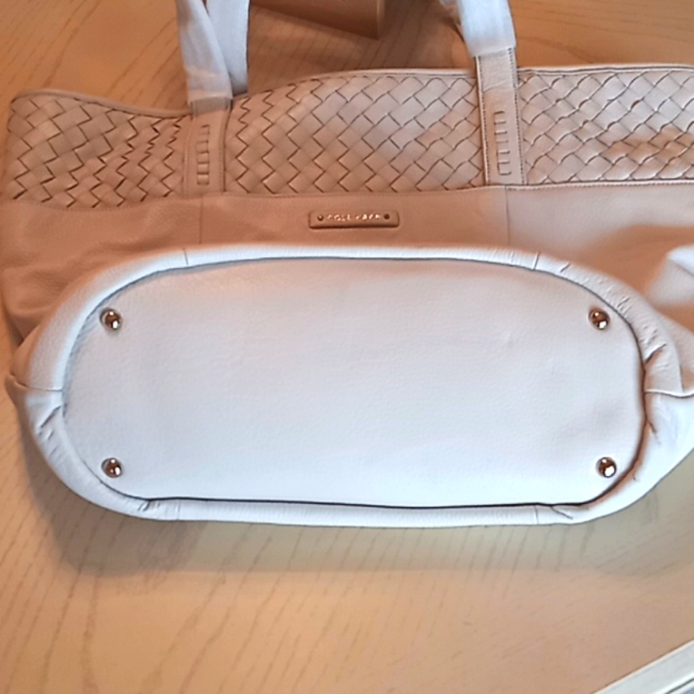 COLE HAAN Genuine Woven Detail Leather Large Tote Bag. Beige. NWT. Beautiful! - Picture 11 of 16